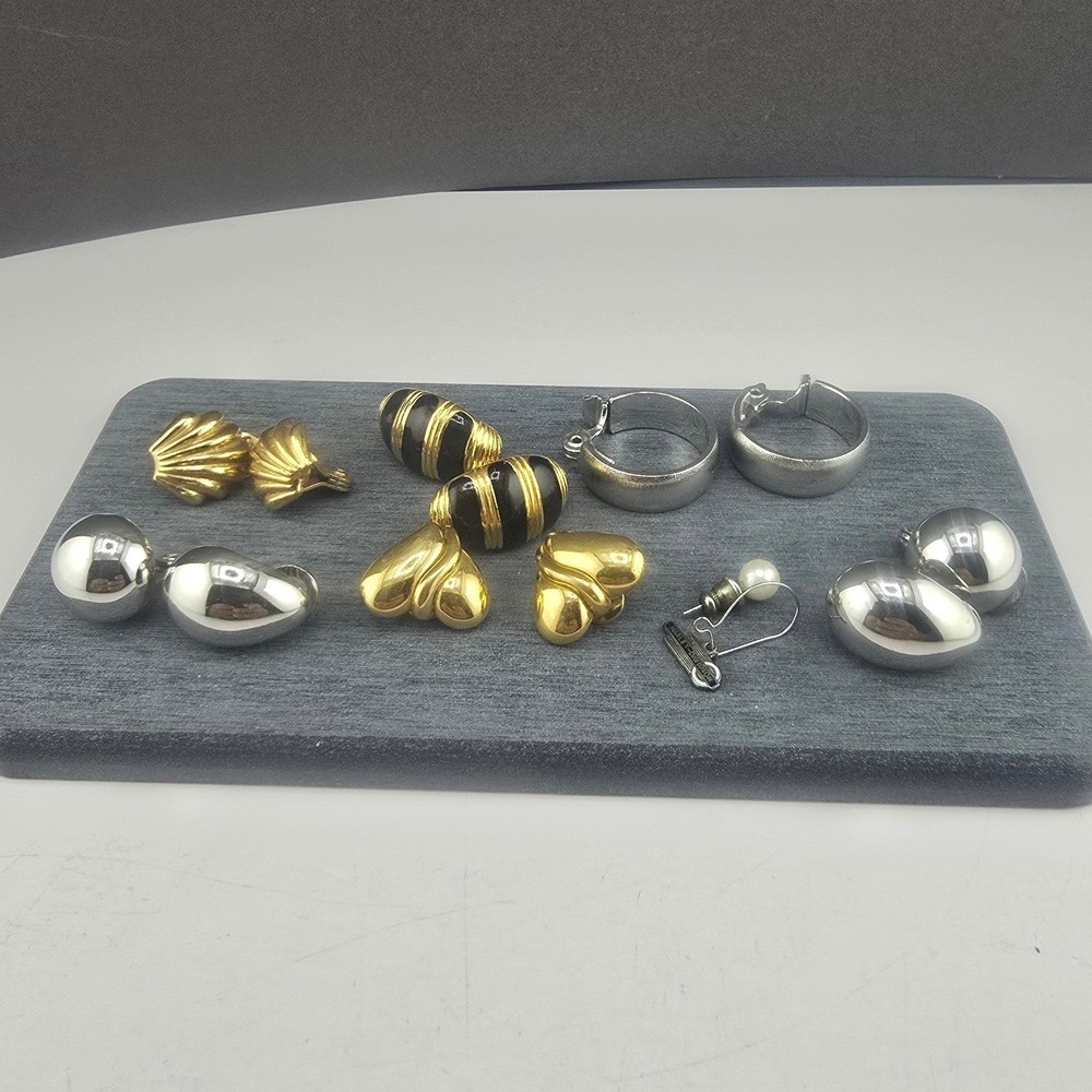 Vintage Monet Earrings Gold Silver Tone Hoop Shell Heart Enamel Pearl Lot 6 Pr